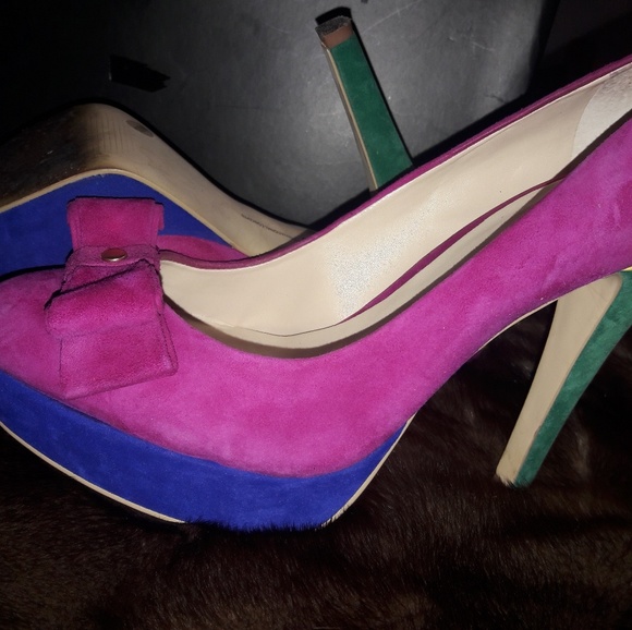 Neon Multi Suede Pumps - Picture 1 of 2